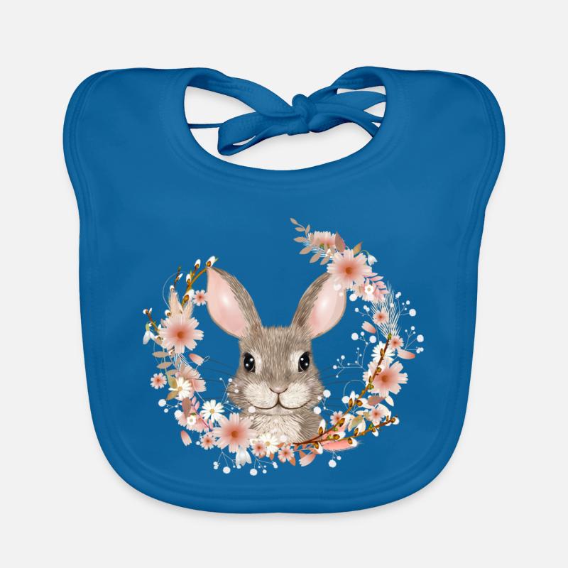 Spring wreath with rabbit as Easter bunny Organic Baby Bibs