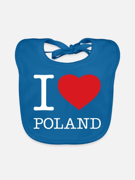 I LOVE POLAND Polska Polen - Baby Bio-Lätzchen - Pfauenblau - Vorne