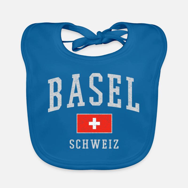 Basel Schweiz Emblem Druck - Baby Bio-Lätzchen - Pfauenblau