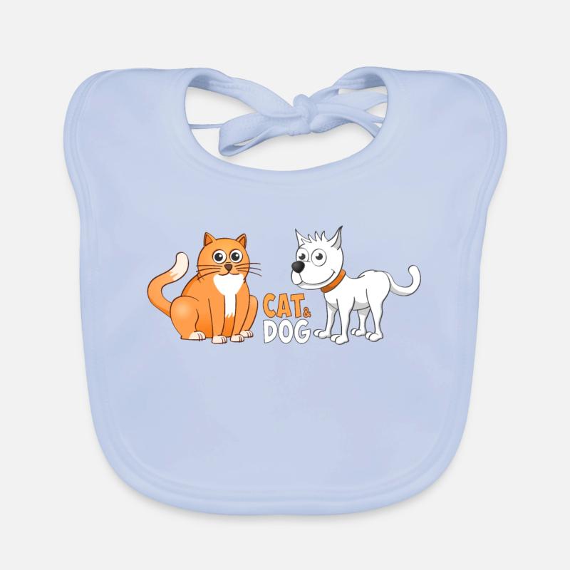 Illustration joyeuse d’un chat et d’un chien. Bavoir bio Bébé