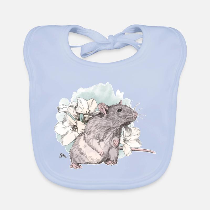 Ratte vor zarten Blumen auf Wasserfarbenklecks Baby Bio-Lätzchen