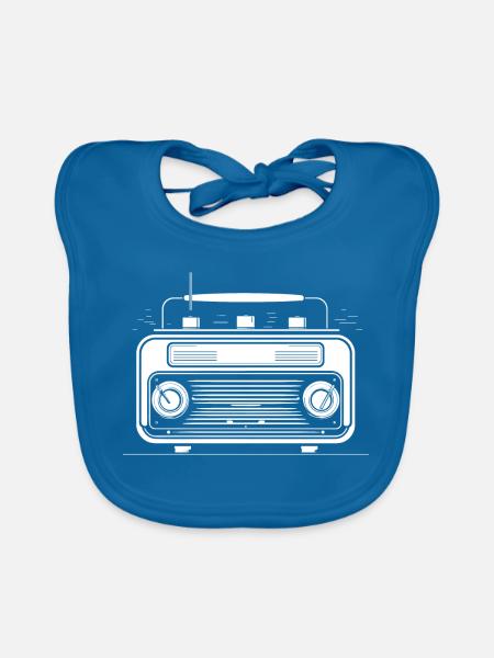 Retro Radio Drawing - Organic Baby Bibs - peacock-blue - Front