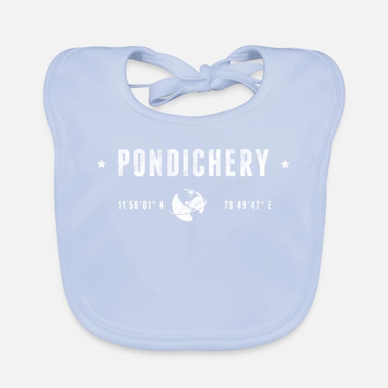 PONDICHERRY Stylized geographical coordinates Organic Baby Bibs