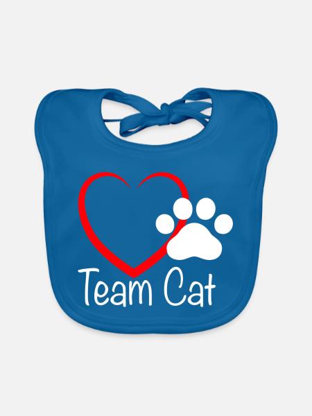 Team Cat mit Herzchen - Baby Bio-Lätzchen - Pfauenblau
