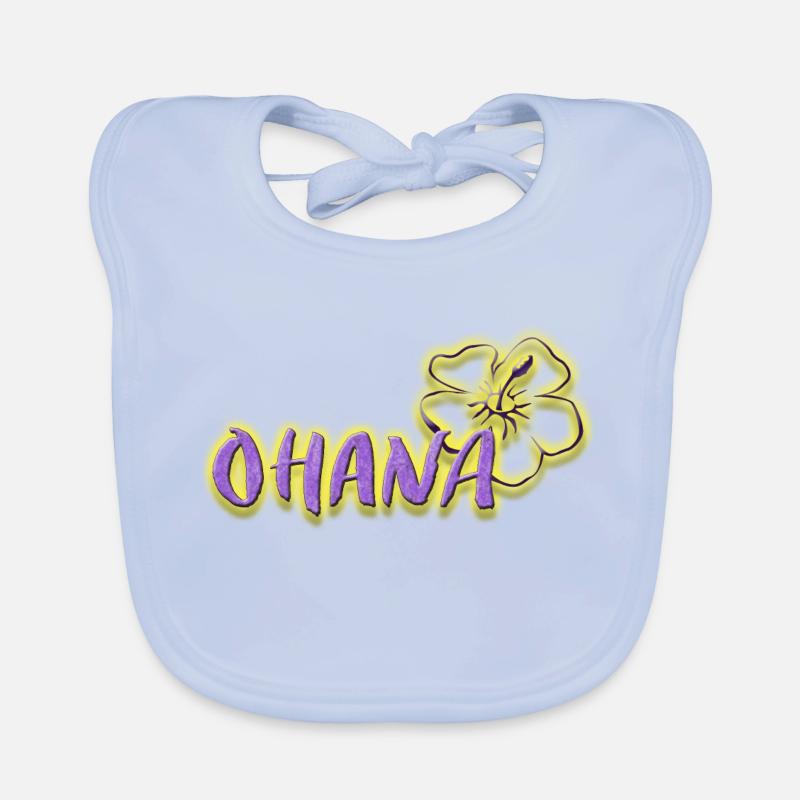 Ohana Fleurs d’hibiscus Logo violet fluo Bavoir bio Bébé