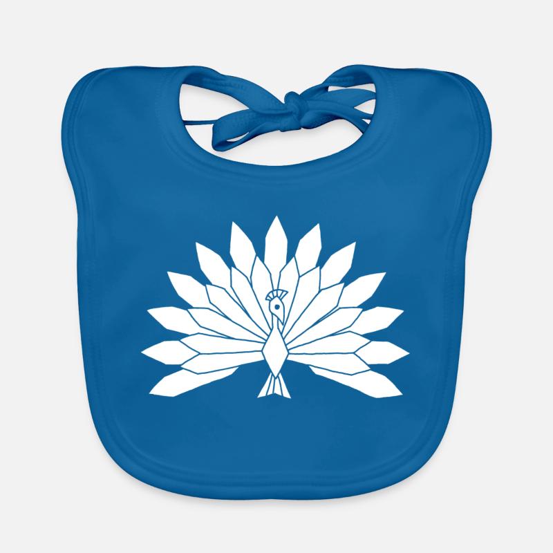 Le paon blanc - Bavoir bio Bébé - bleu paon