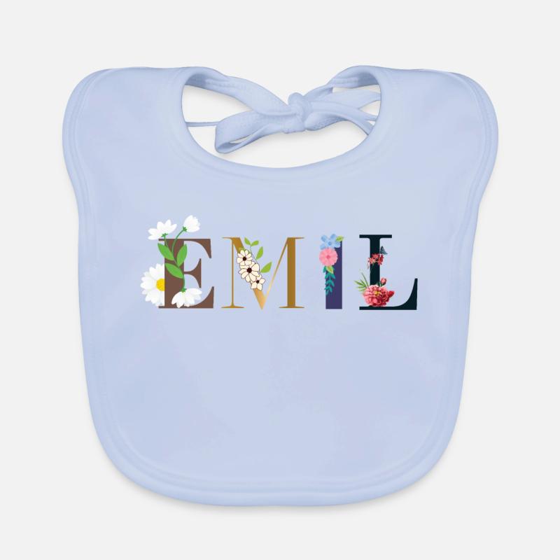 Le nom d’EMIL décoré de fleurs Bavoir bio Bébé