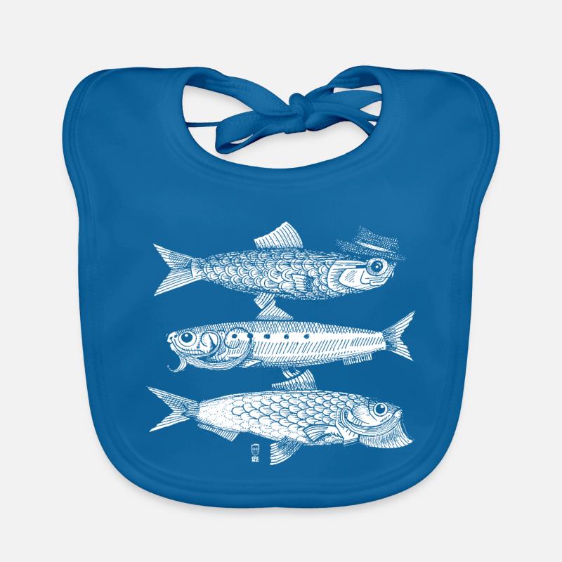 3 Poissons - blanc - Bavoir bio Bébé - bleu paon