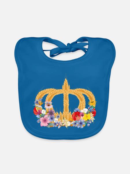 Crown of wheat with flowers – symbol of nature and harvest - Organic Baby Bibs - peacock-blue - Front