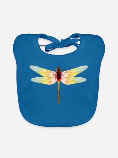 Iridescent Dragonfly – Filigree Insect Motif - Organic Baby Bibs - peacock-blue - Front