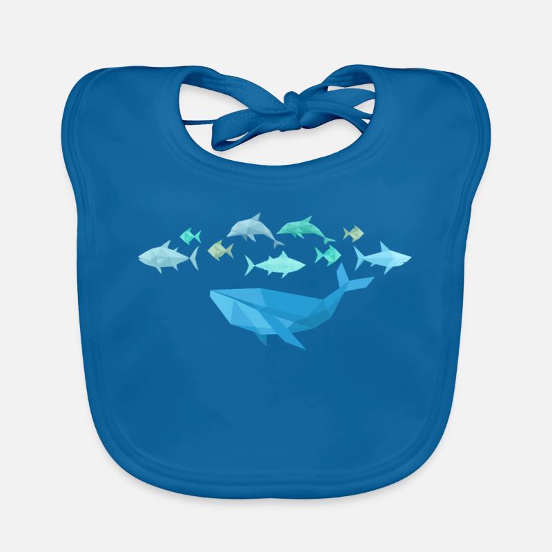 Fische mit Wal im Origami-Stil - Baby Bio-Lätzchen - Pfauenblau