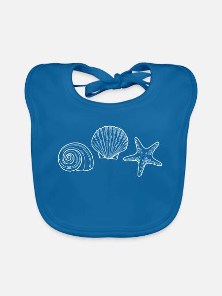 Coquillage, Étoile de mer, Escargot - blanc - Bavoir bio Bébé - bleu paon - Devant