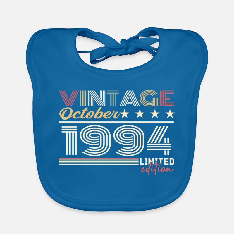 Octobre 1994 rétro anniversaire 1994 Octobre 1994 - Bavoir bio Bébé - bleu paon
