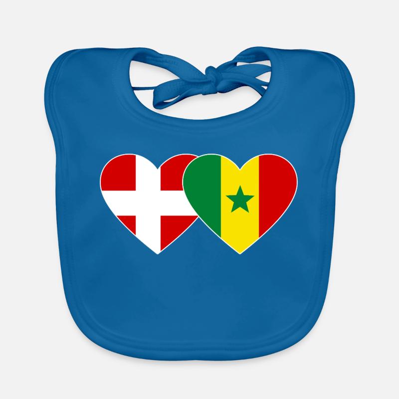 Danemark Sénégal Drapeau Coeur - Bavoir bio Bébé - bleu paon