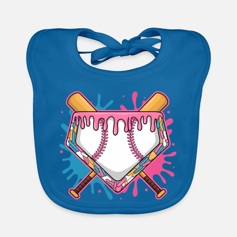 Plaque de baseball avec glaçage rose et batte Bavoir bio Bébé
