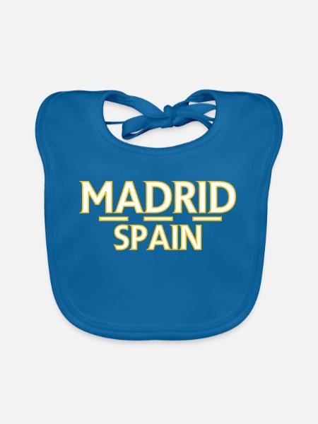 Madrid – Espagne - Bavoir bio Bébé - bleu paon - Devant