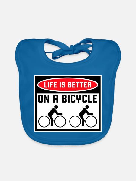 La vie est meilleure à vélo. Cyclisme Sport - Bavoir bio Bébé - bleu paon - Devant