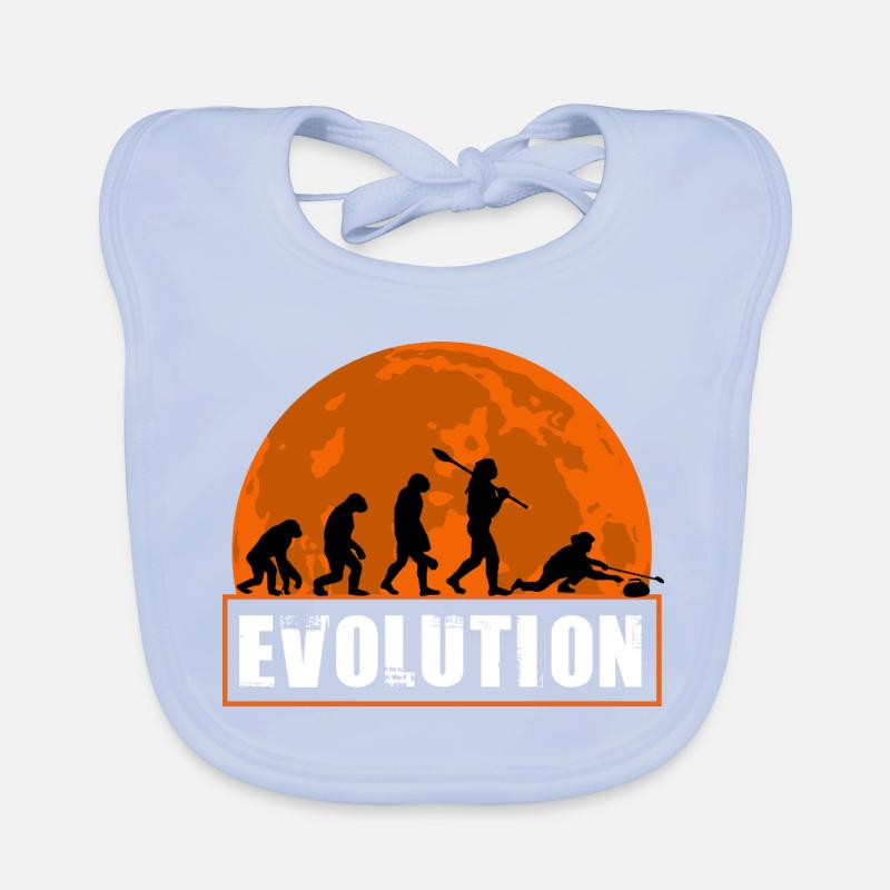 Curling Evolution Silhouette Winter Sport Humor Organic Baby Bibs