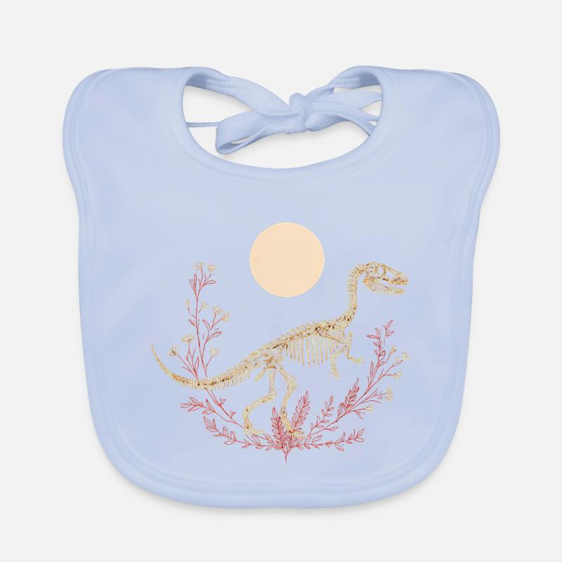 Boho T-Rex Skelett mit Mond & floralen Linien Baby Bio-Lätzchen