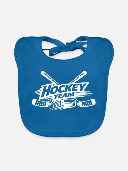 Hockey Team Schläger Puck Weiß - Baby Bio-Lätzchen - Pfauenblau