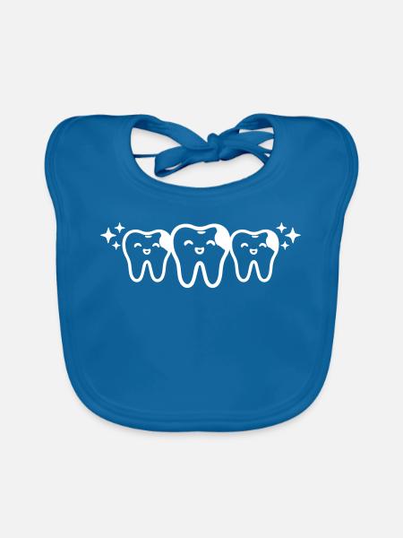 Drei lächelnde Zähne Symbol Weiß - Baby Bio-Lätzchen - Pfauenblau