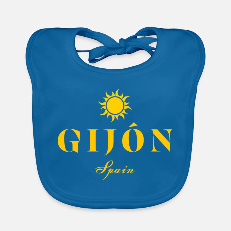 Gijón Spain Sun EmlemTypography Organic Baby Bibs