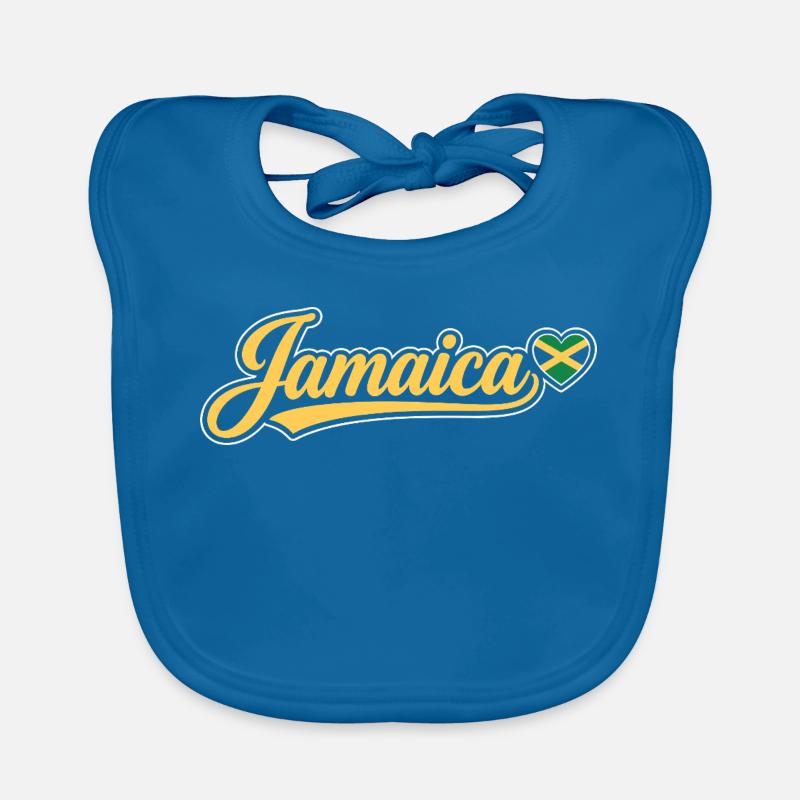 Jamaica Script with Flag Heart Organic Baby Bibs