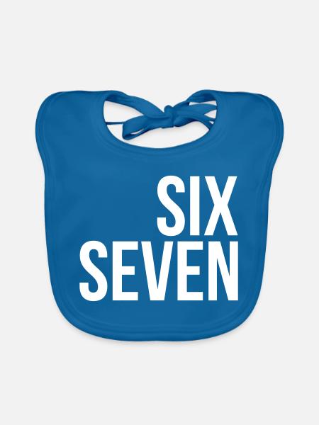 67 "six seven" text - Organic Baby Bibs - peacock-blue - Front