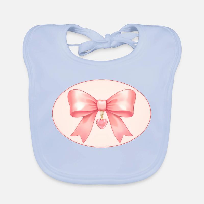 Pink bow with heart pendant Bichon&Bear Studio Organic Baby Bibs