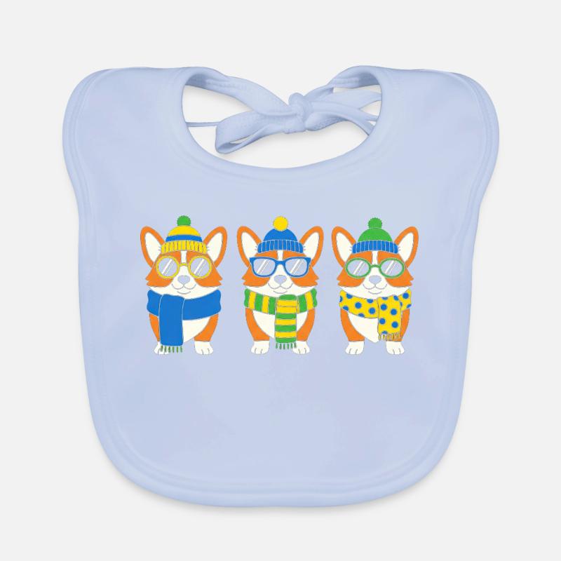 Winter-Corgi-Trio mit Accessoires Baby Bio-Lätzchen