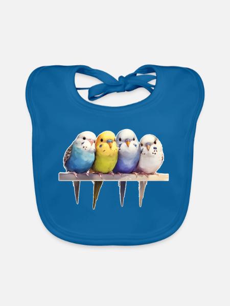 Groupe de perruches ondulées - Bavoir bio Bébé - bleu paon - Devant