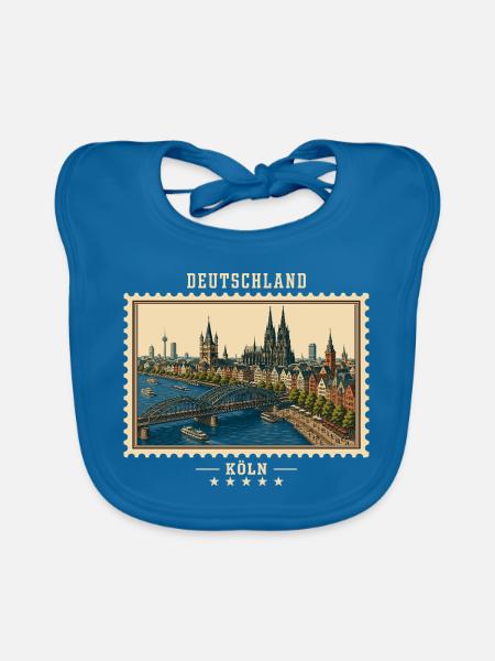Deutschland Köln Vintage Reisemarke - Baby Bio-Lätzchen - Pfauenblau - Vorne