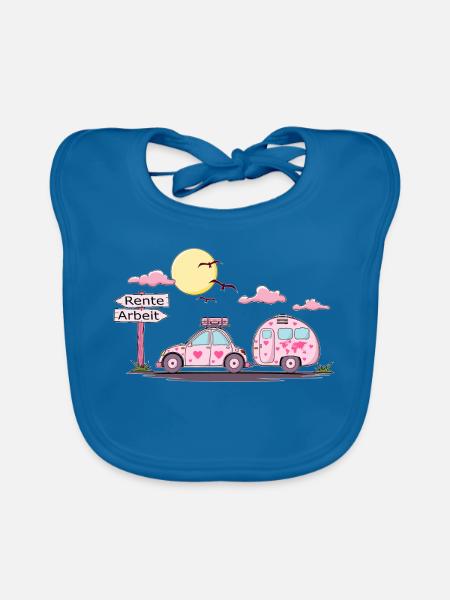 Auto mit Anhänger Rente Schild - Baby Bio-Lätzchen - Pfauenblau