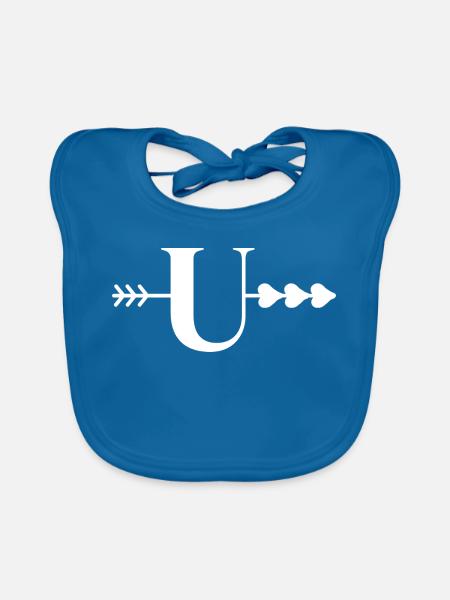 Buchstaben u, Pfeilherz - Baby Bio-Lätzchen - Pfauenblau