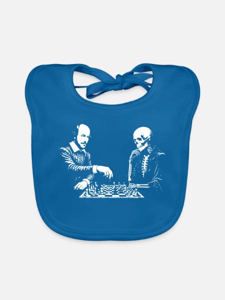 Shakespeare spielt Schach gegen den Tod T-Shirt - Baby Bio-Lätzchen - Pfauenblau - Vorne