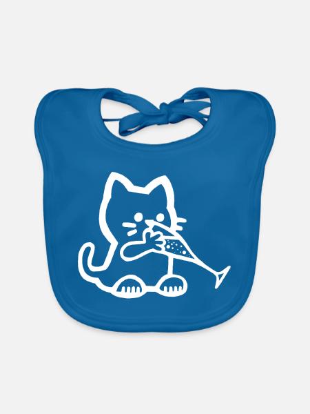 Thirsty Kitten (Weiß) - Baby Bio-Lätzchen - Pfauenblau