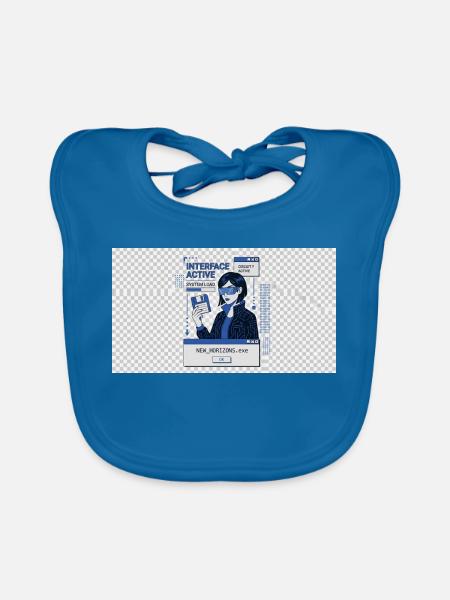 Y2K Cyberpunk Tech-Schnittstelle - Baby Bio-Lätzchen - Pfauenblau - Vorne
