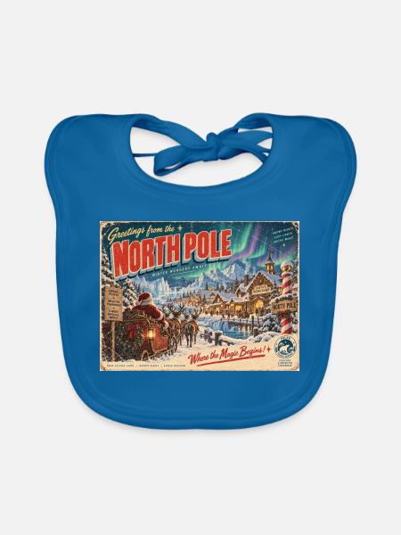 Grüße vom Nordpol Retro-Postkarte - Baby Bio-Lätzchen - Pfauenblau - Vorne