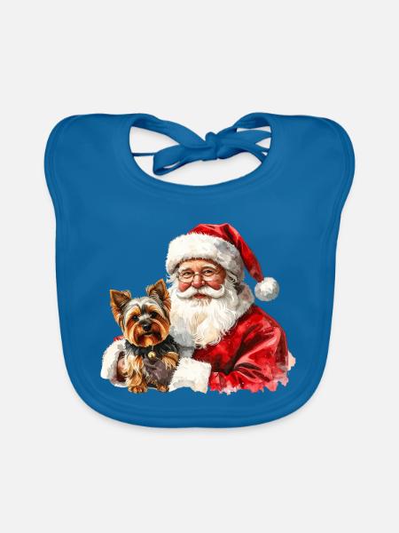Weihnachtsmann- und Yorkshire Terrier-Kunst - Baby Bio-Lätzchen - Pfauenblau