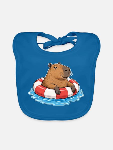 Capybara im Schwimmring – Sommer & Chillen - Baby Bio-Lätzchen - Pfauenblau