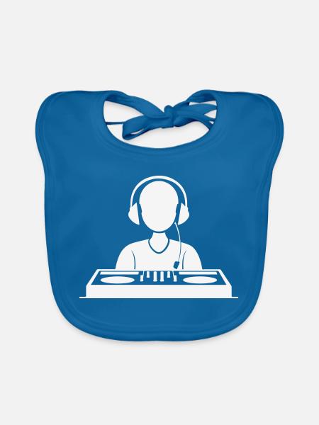 DJ-Mixer Silhouette mit Kopfhörern - Baby Bio-Lätzchen - Pfauenblau - Vorne