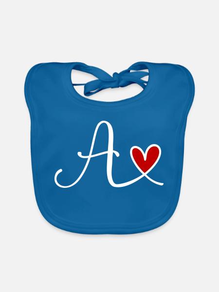 Buchstabe A Monogramm mit Herz - Baby Bio-Lätzchen - Pfauenblau - Vorne