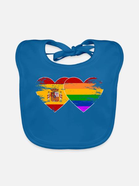 Spanien Regenbogen Flagge Herz used - Baby Bio-Lätzchen - Pfauenblau - Vorne