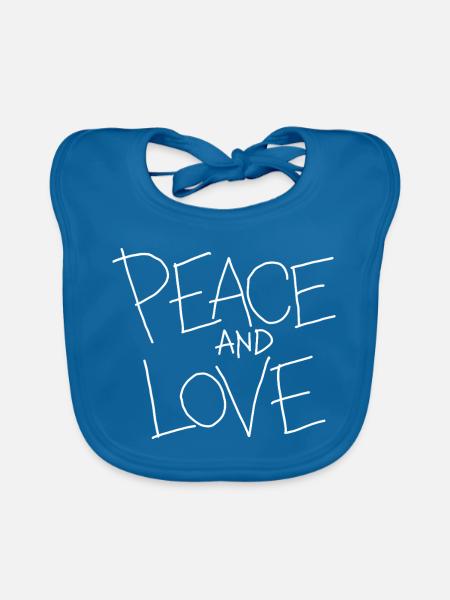 Peace and Love – minimalistischer Schriftzug im Kr - Baby Bio-Lätzchen - Pfauenblau - Vorne