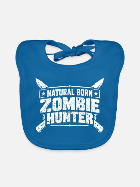 Natural Born Zombie Hunter Halloween Spruch - Baby Bio-Lätzchen - Pfauenblau - Vorne
