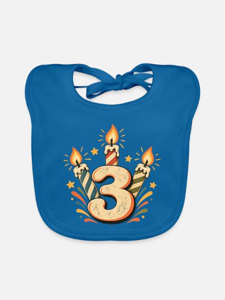 3 Jahre Geburtstag Kinder Geschenk Geburtstagskind - Baby Bio-Lätzchen - Pfauenblau - Vorne