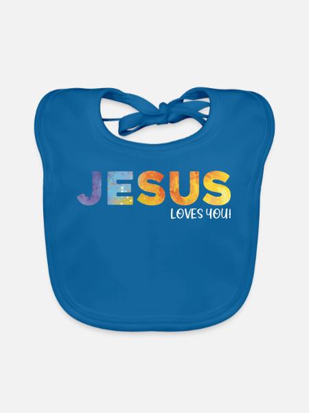 Jesus liebt dich, Jesus liebt dich. - Baby Bio-Lätzchen - Pfauenblau - Vorne