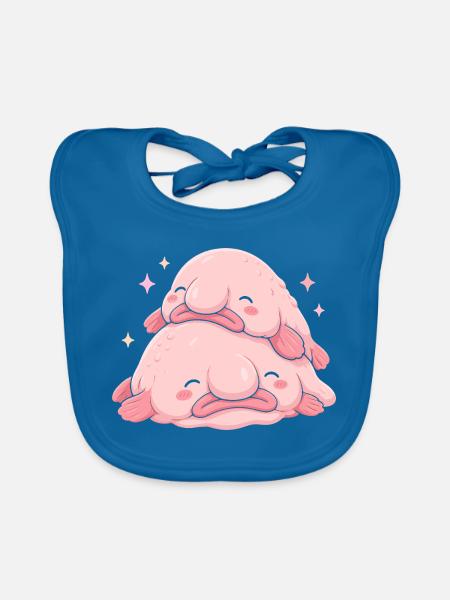  Kawaii Blobfisch Kuscheln Süßer Rosa Gestapelter - Baby Bio-Lätzchen - Pfauenblau - Vorne