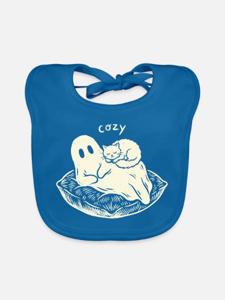 Cozy Ghost Süße Katze Gespenst Geschenk - Baby Bio-Lätzchen - Pfauenblau - Vorne
