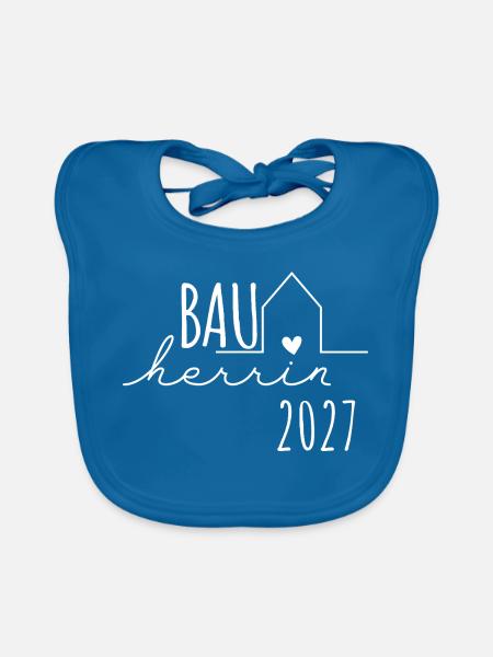 Bauherrin 2027 – Hausbau Eigenheim Geschenk - Baby Bio-Lätzchen - Pfauenblau